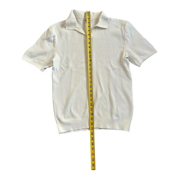 Reiss Mens Large Textured Knit Open Collar Polo Shirt White - Picture 3 of 10